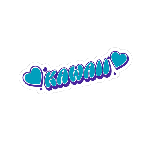 KAWAII Blue Heart Sticker – Bubble Letter Kiss-Cut Vinyl Decal for Laptops, Journals, and Water Bottles