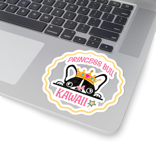 Princess Bull Kawaii Kiss Cut Sticker – French Bulldog with Crown & Butterfly – Cute Dog Sticker