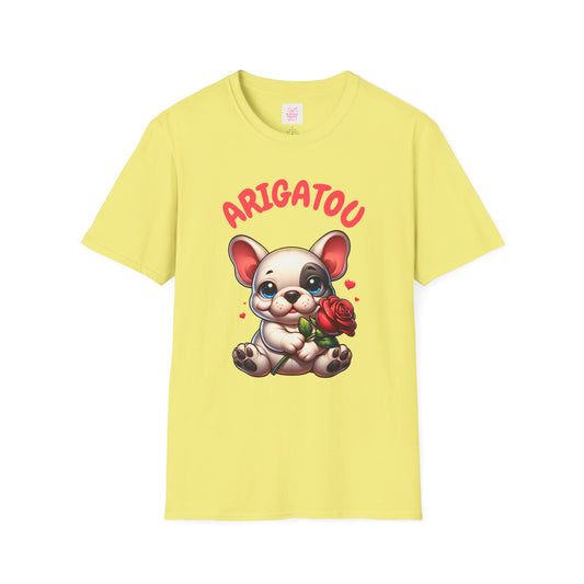 ARIGATOU French Bulldog Tee – Cute Thank You Dog with Rose