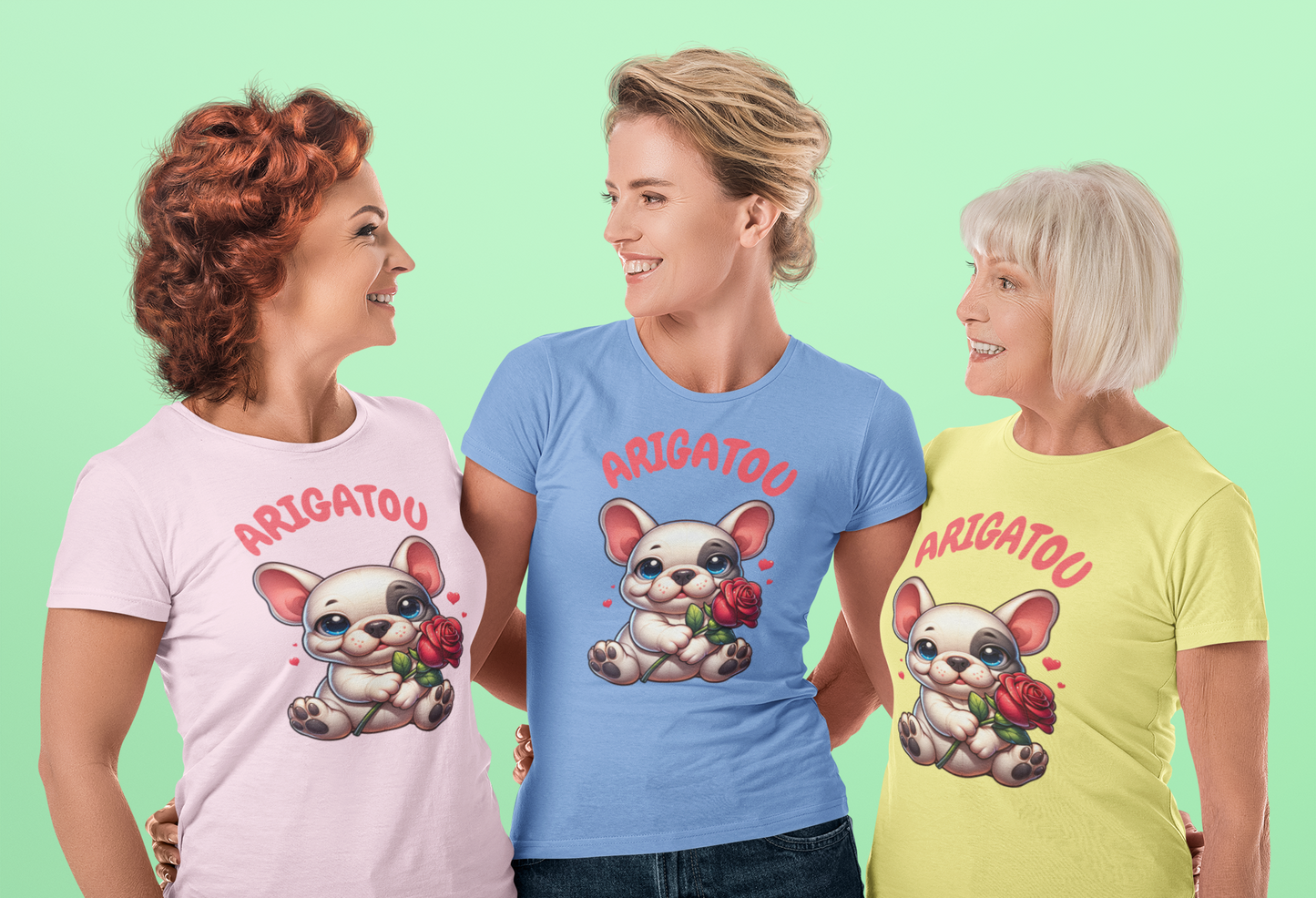 ARIGATOU French Bulldog Tee – Cute Thank You Dog with Rose