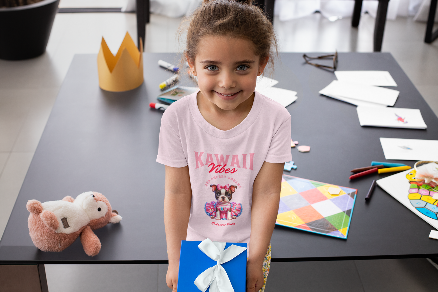 Princess Bull Kids Tee – Kawaii Frenchie Shirt for Little Ones