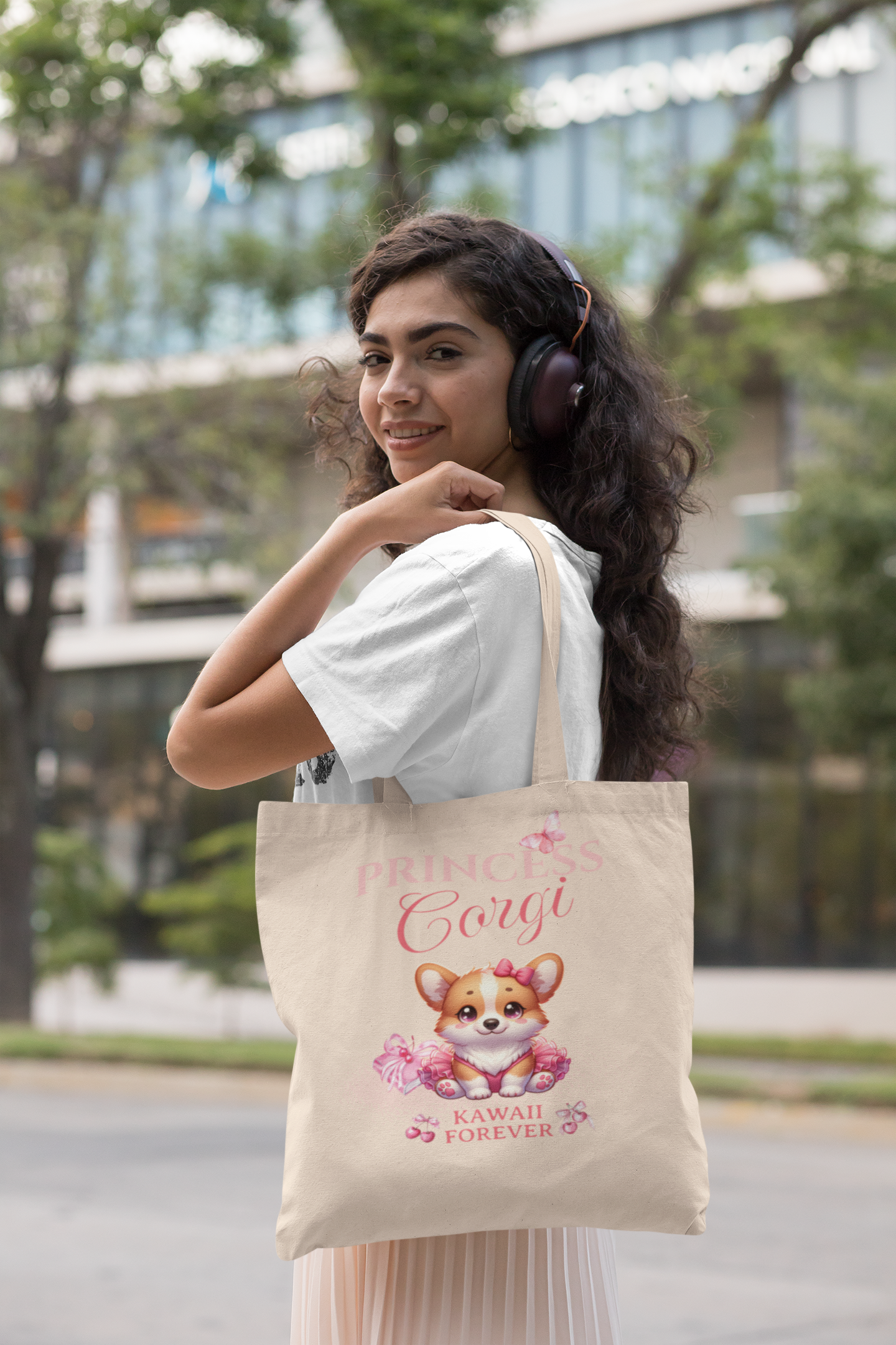 Kawaii Princess Corgi Tote Bag - Cute Canvas Bag for Pet Lovers