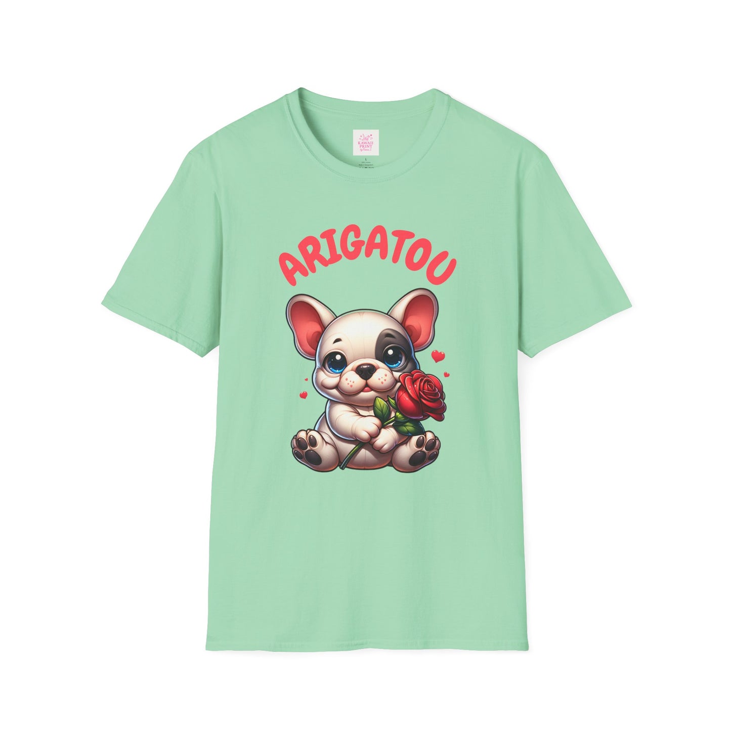 ARIGATOU French Bulldog Tee – Cute Thank You Dog with Rose