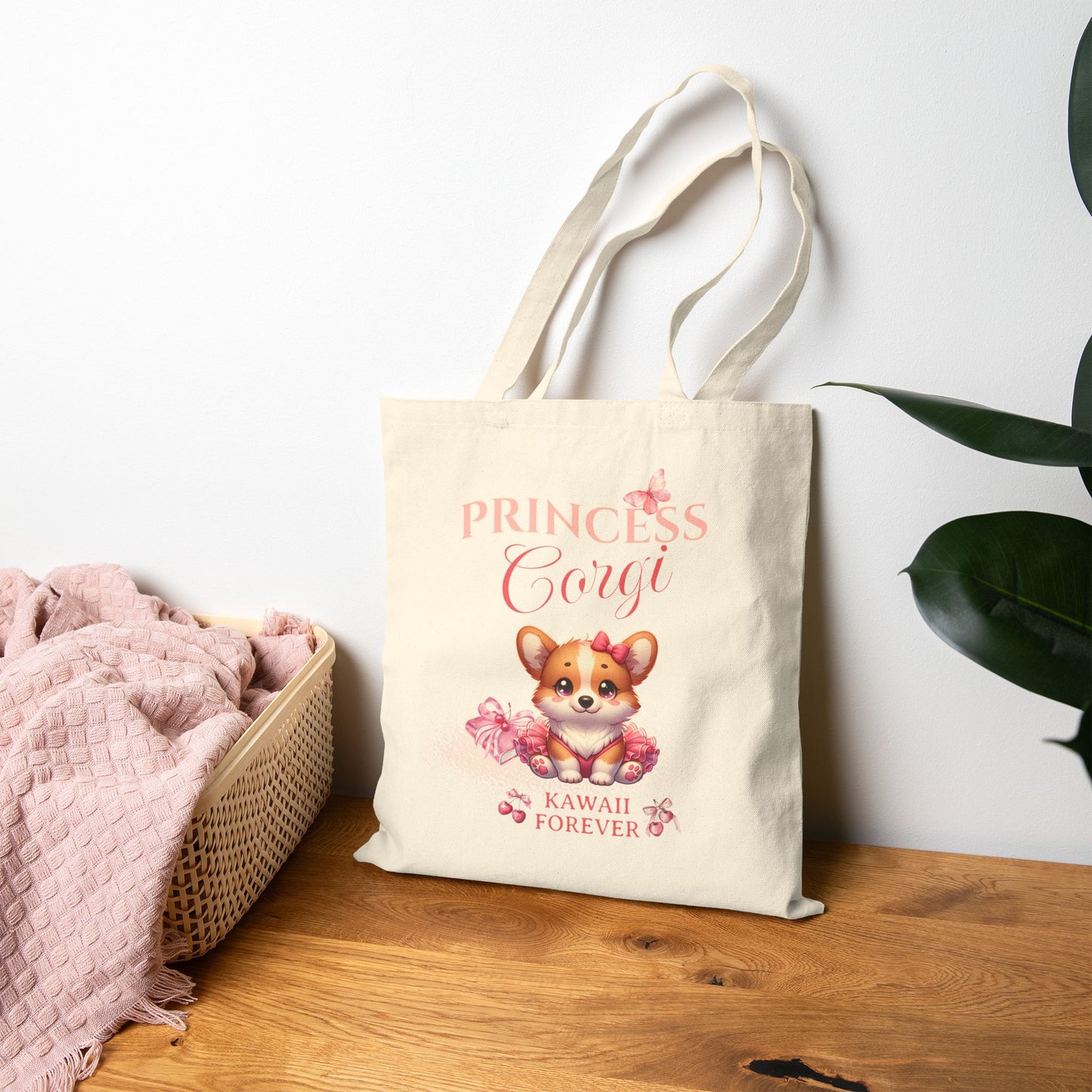 Kawaii Princess Corgi Tote Bag - Cute Canvas Bag for Pet Lovers