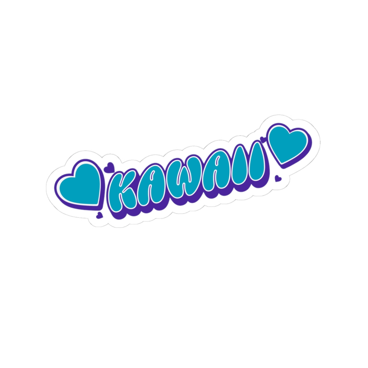 KAWAII Blue Heart Sticker – Bubble Letter Kiss-Cut Vinyl Decal for Laptops, Journals, and Water Bottles