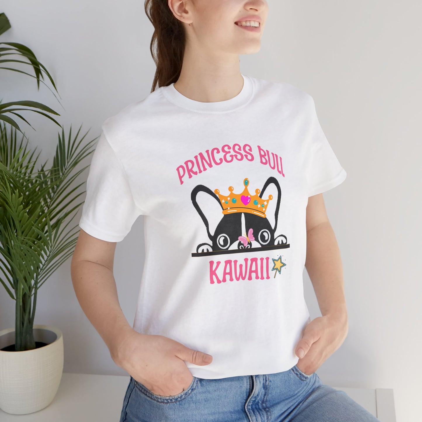 Princess Bull Kawaii T-Shirt (Bella+Canvas), French Bulldog with Crown | Pastel Colors | Cute Japanese-Inspired Design