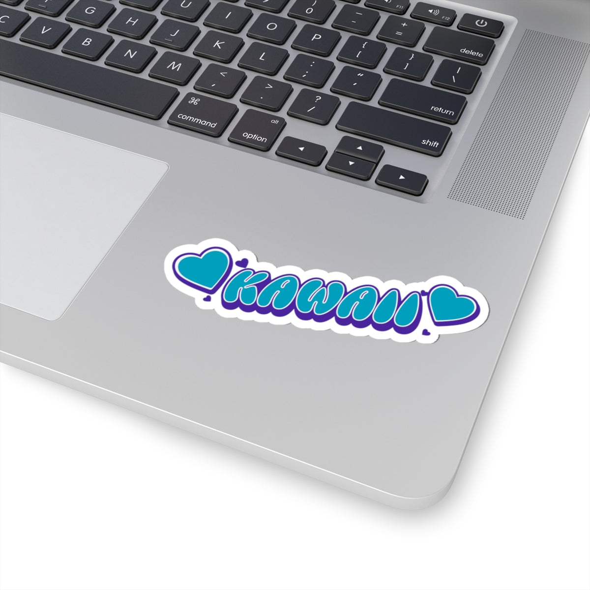KAWAII Blue Heart Sticker – Bubble Letter Kiss-Cut Vinyl Decal for Laptops, Journals, and Water Bottles