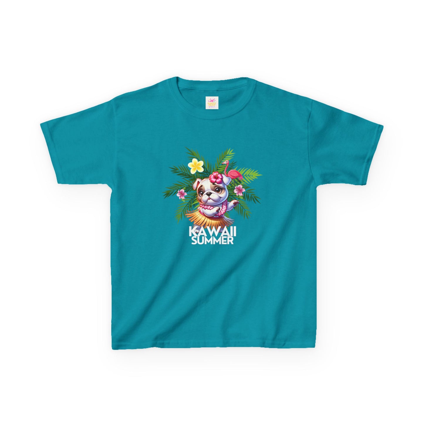 Hula Bulldog Kids Tee Shirt,  Cute Hawaiian Frenchie Tee for kids