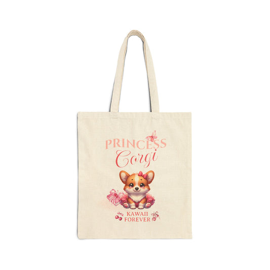 Kawaii Princess Corgi Tote Bag - Cute Canvas Bag for Pet Lovers
