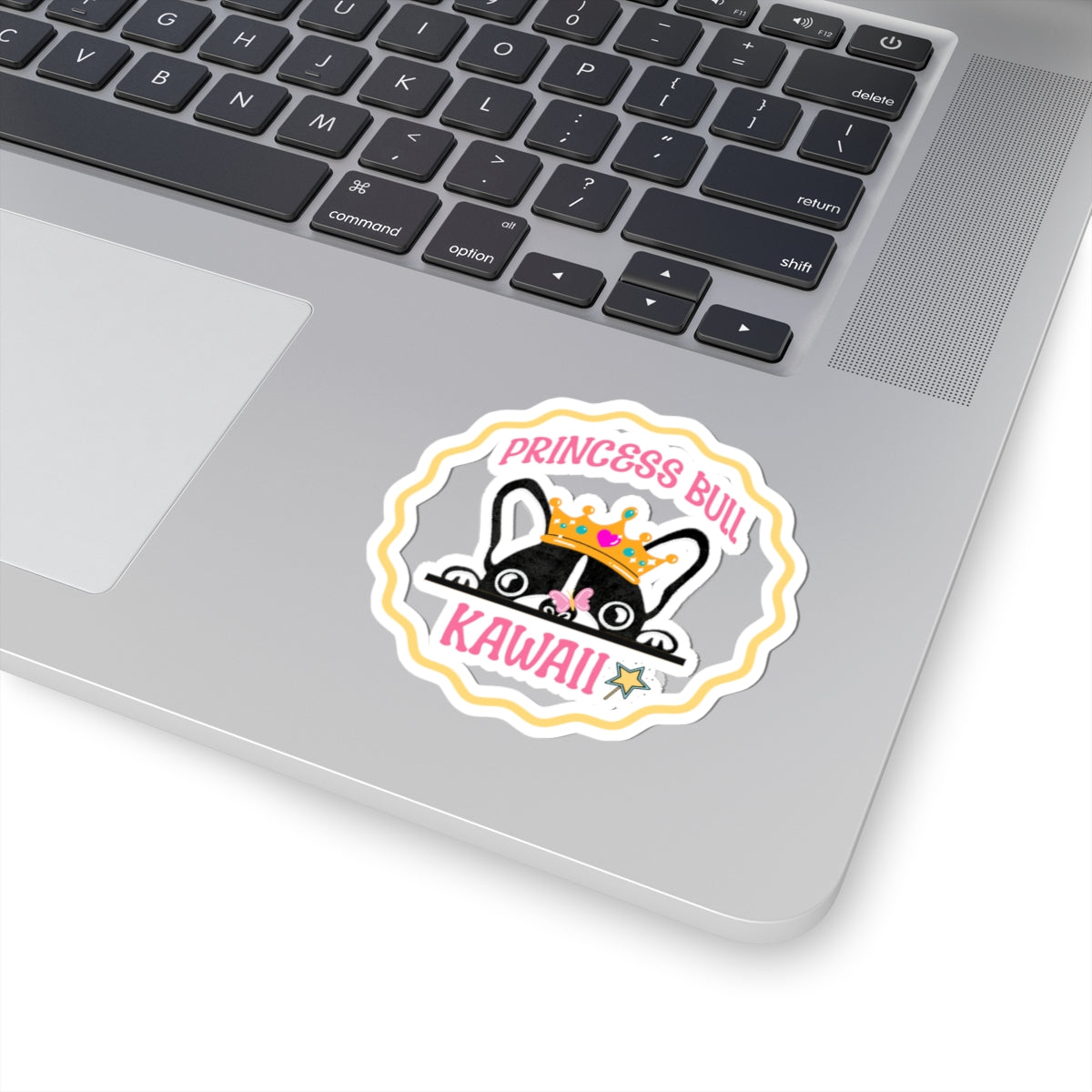Princess Bull Kawaii Kiss Cut Sticker – French Bulldog with Crown & Butterfly – Cute Dog Sticker