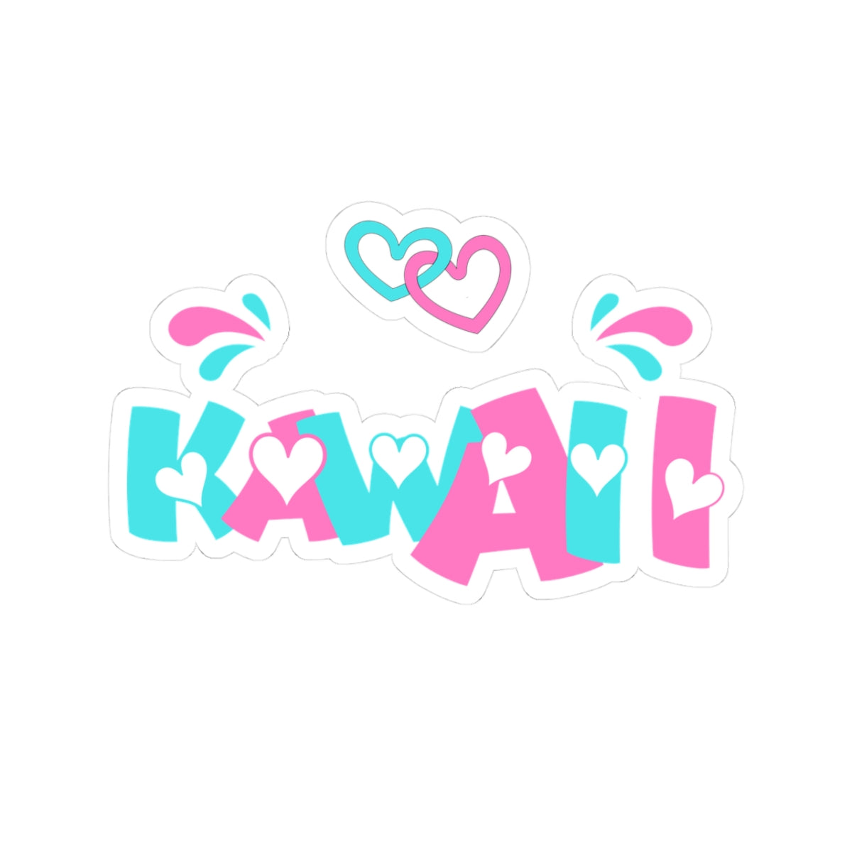 KAWAII Pop Letter Sticker – Cute Pink & Aqua Kiss-Cut Vinyl Decal with Hearts