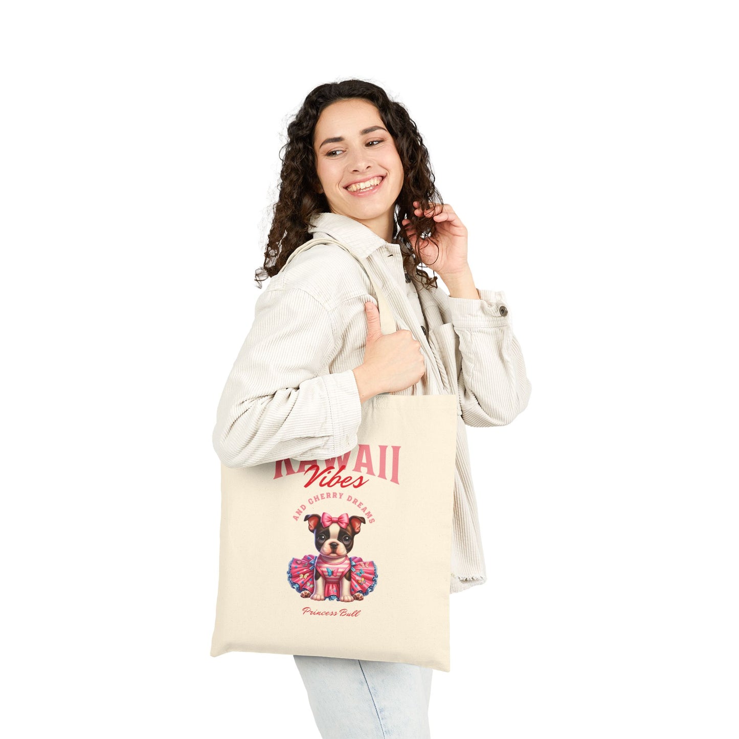 Princess Bull Cotton Canvas Tote Bag, Kawaii French Bulldog