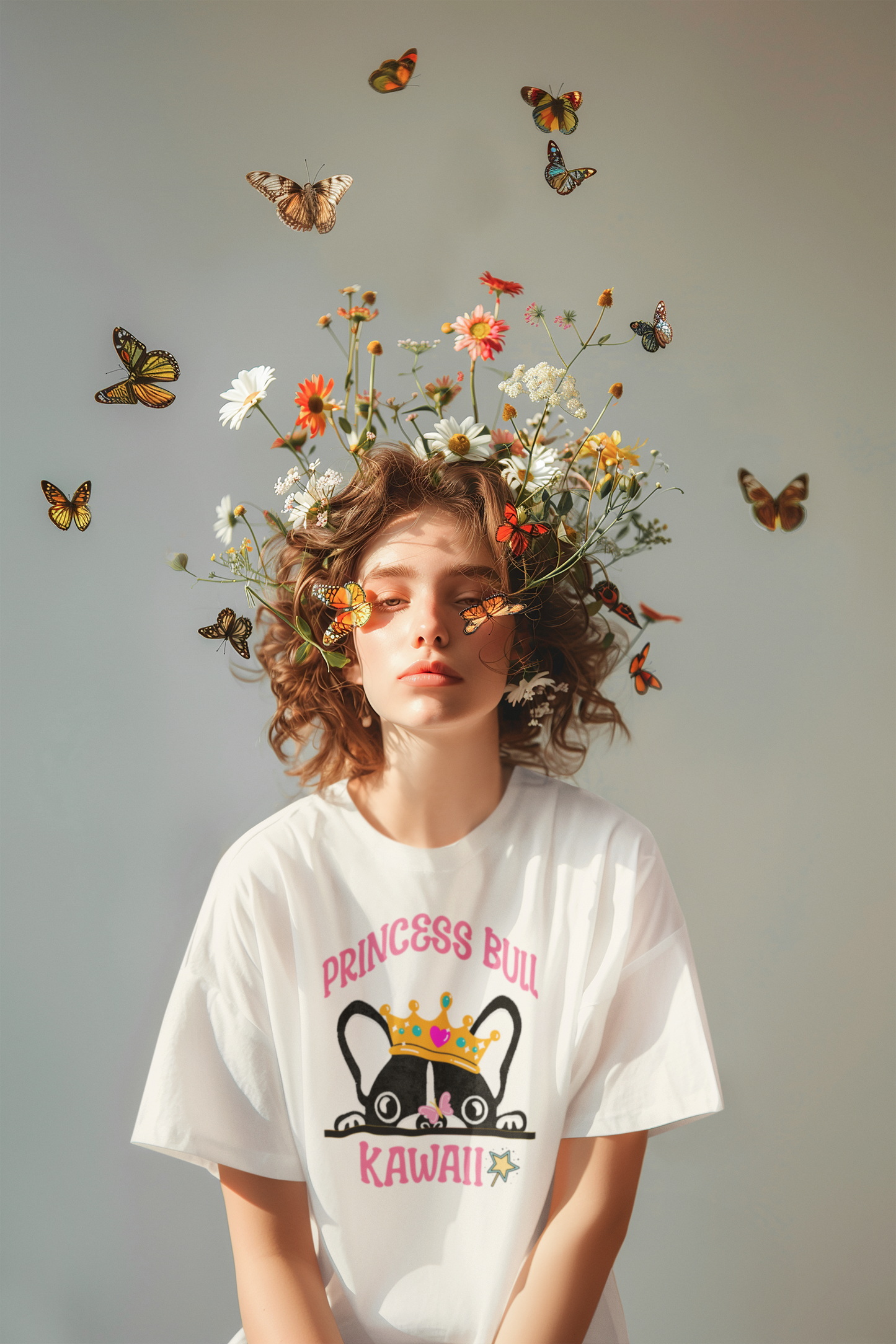 Princess Bull Kawaii T-Shirt (Bella+Canvas), French Bulldog with Crown | Pastel Colors | Cute Japanese-Inspired Design