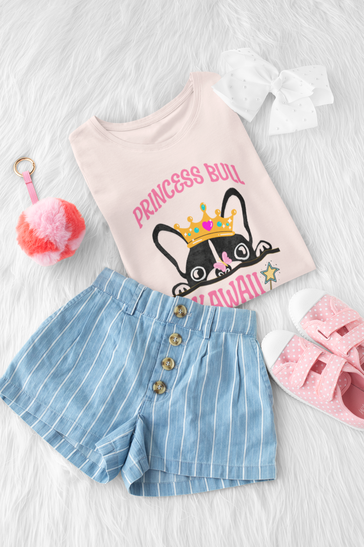 Princess Bull Kawaii T-Shirt (Bella+Canvas), French Bulldog with Crown | Pastel Colors | Cute Japanese-Inspired Design