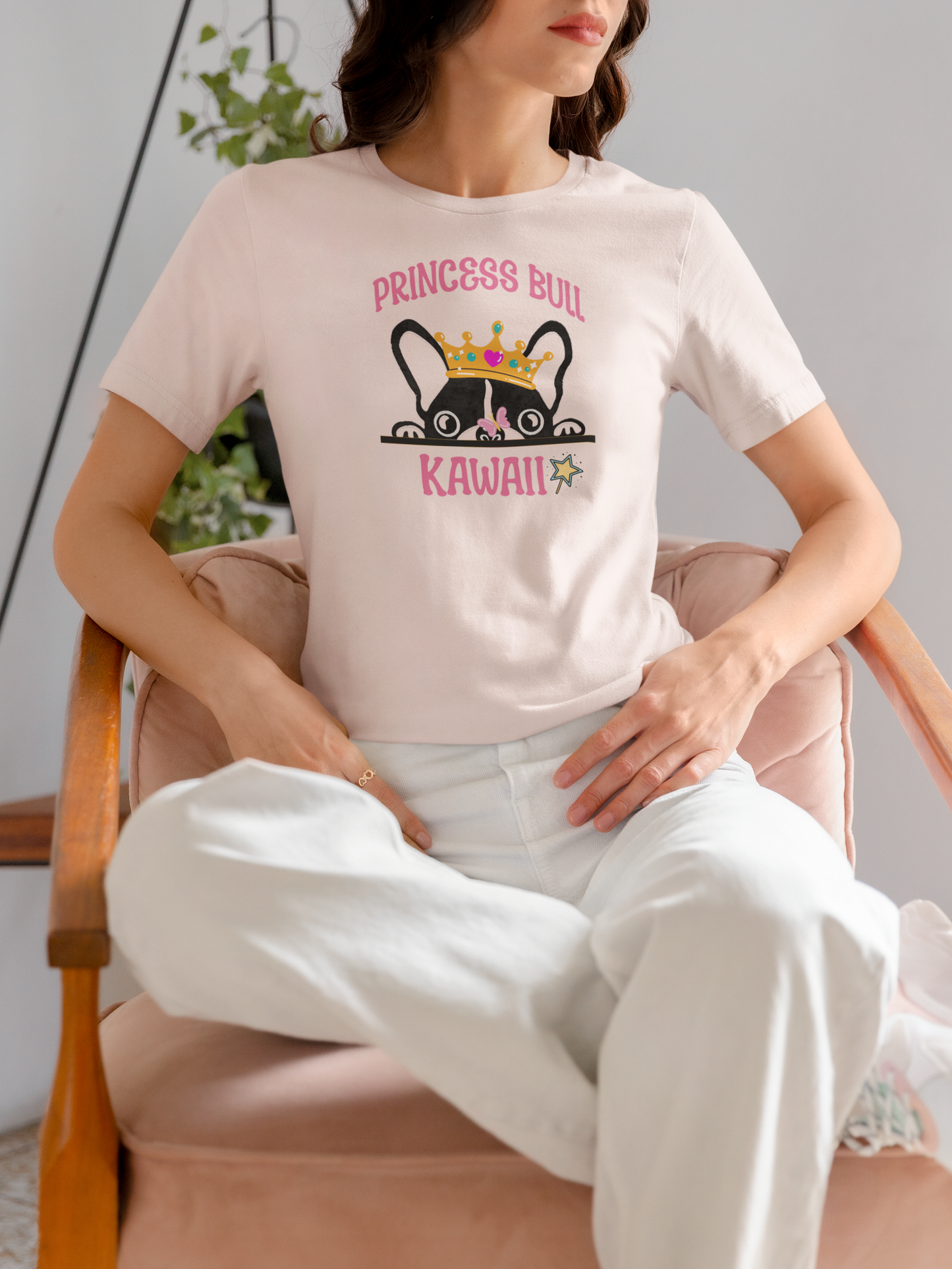 Princess Bull Kawaii T-Shirt (Bella+Canvas), French Bulldog with Crown | Pastel Colors | Cute Japanese-Inspired Design