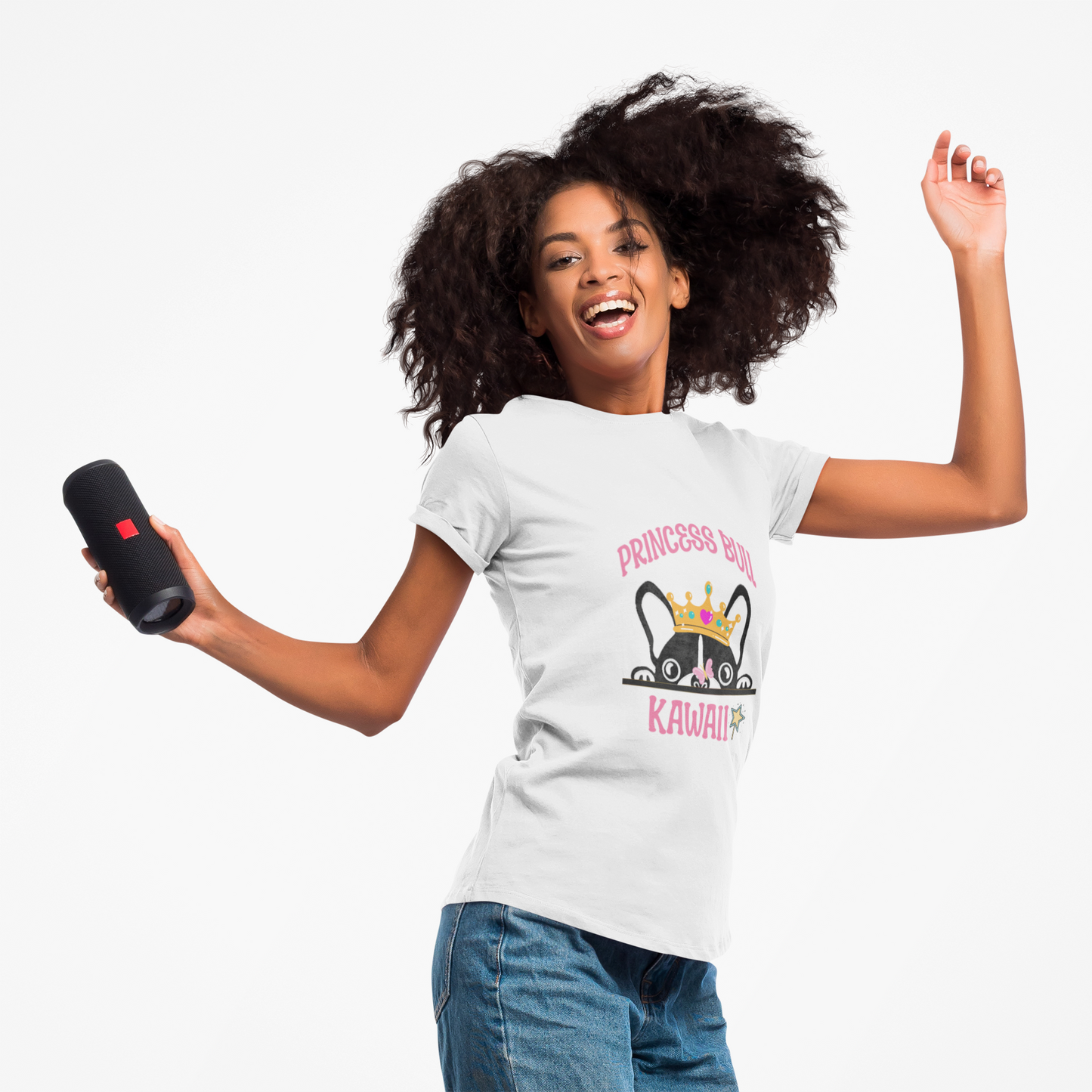 Princess Bull Kawaii T-Shirt (Bella+Canvas), French Bulldog with Crown | Pastel Colors | Cute Japanese-Inspired Design