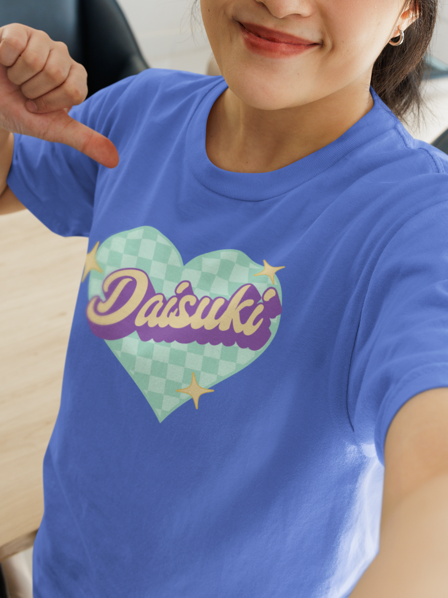 Daisuki ❤️ Checkered Heart Tee (Bella+Canvas 3001), Kawaii Japanese Aesthetic