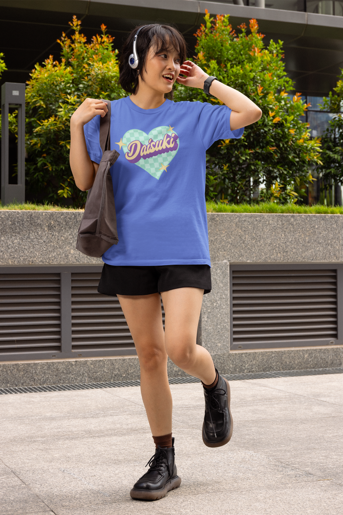 Daisuki ❤️ Checkered Heart Tee (Bella+Canvas 3001), Kawaii Japanese Aesthetic