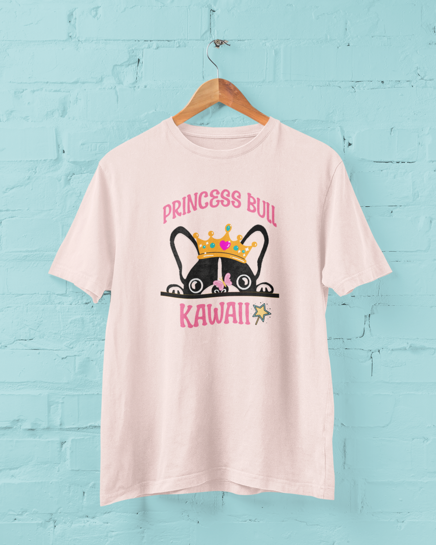 Princess Bull Kawaii T-Shirt (Bella+Canvas), French Bulldog with Crown | Pastel Colors | Cute Japanese-Inspired Design