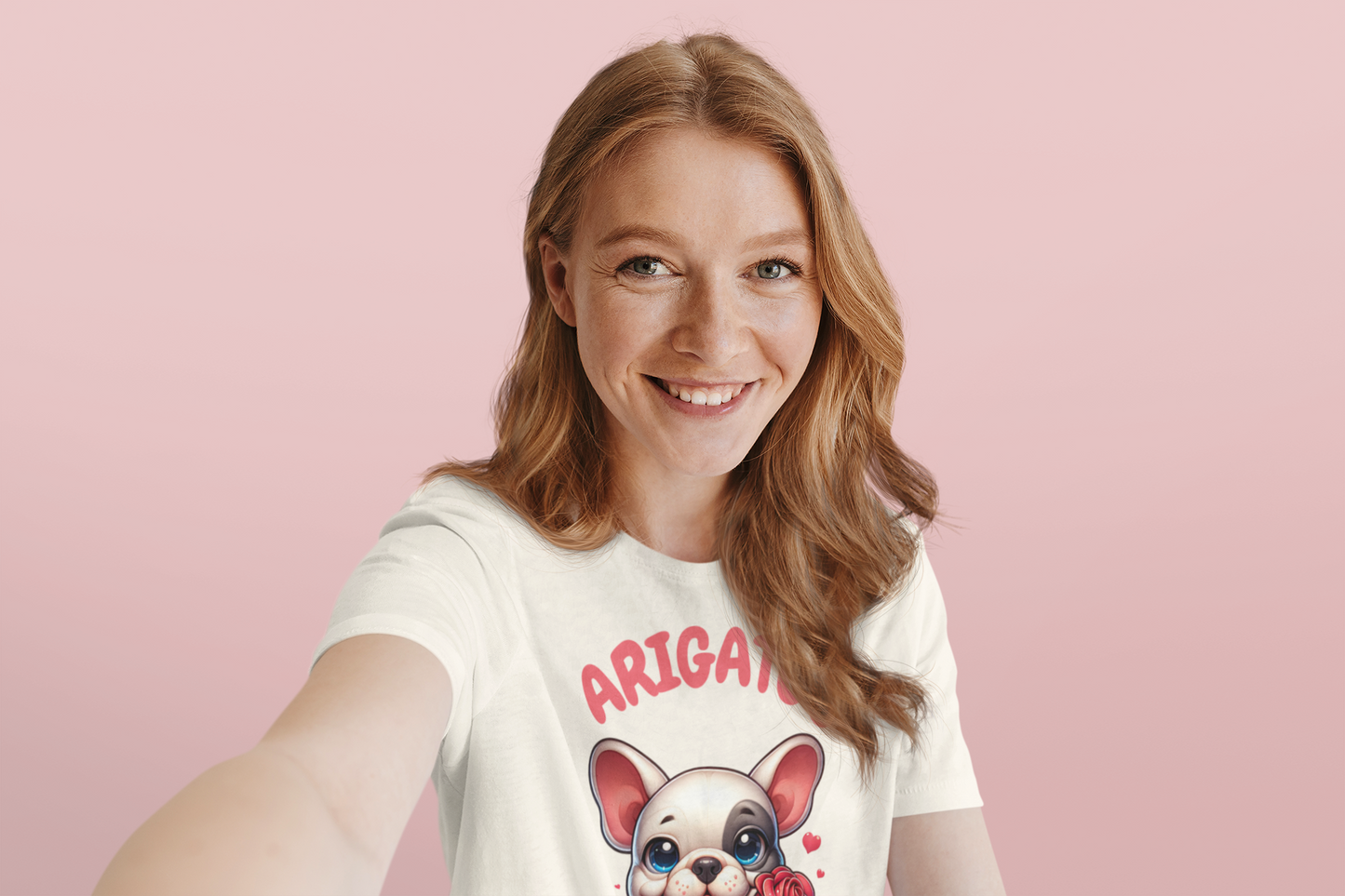 ARIGATOU French Bulldog Tee – Cute Thank You Dog with Rose