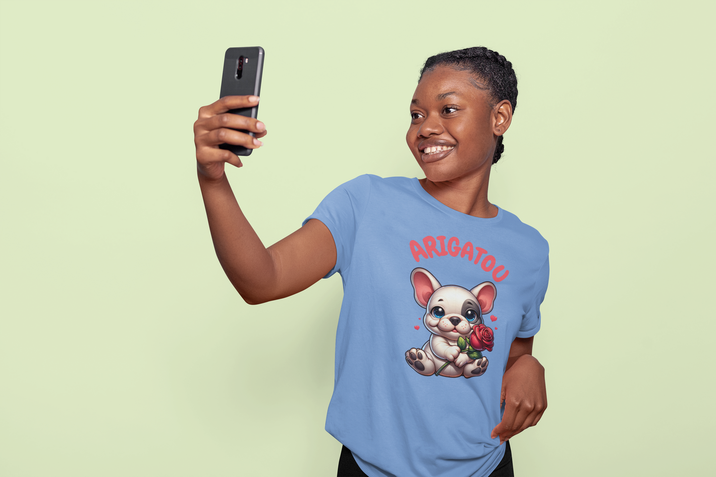 ARIGATOU French Bulldog Tee – Cute Thank You Dog with Rose
