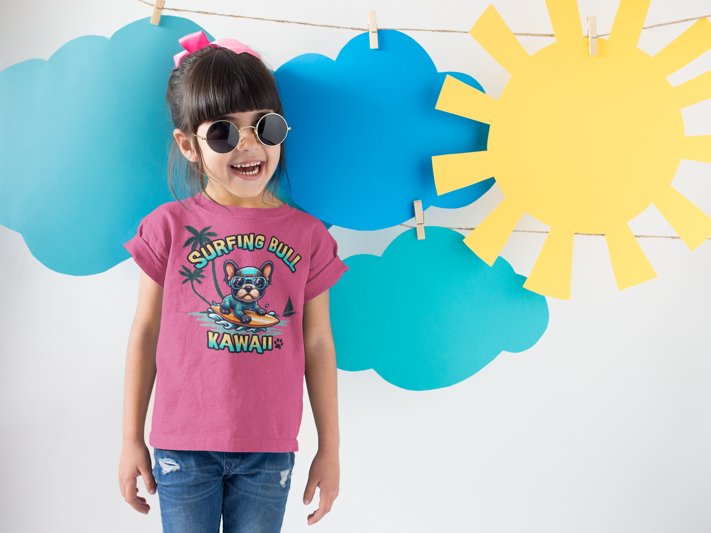 Surfing Bull Kids Tee,   Fun Summer Shirt, Kids Outdoor Apparel, Kawaii Tees, Gift for Beach Lovers, Stylish Youth T Shirt