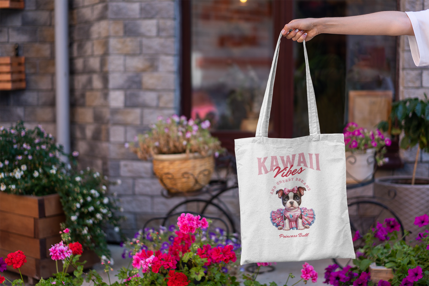 Princess Bull Cotton Canvas Tote Bag, Kawaii French Bulldog
