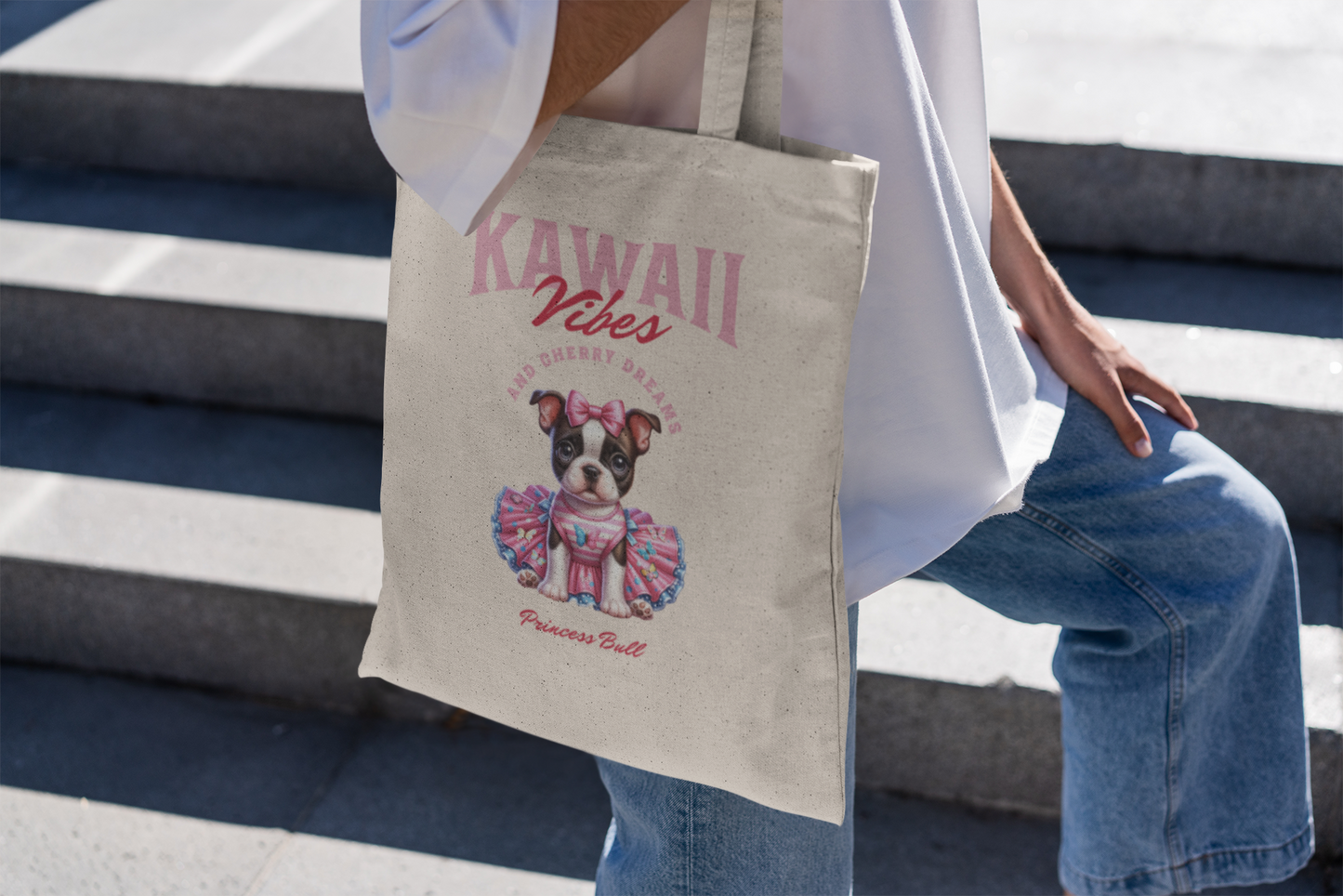 Princess Bull Cotton Canvas Tote Bag, Kawaii French Bulldog
