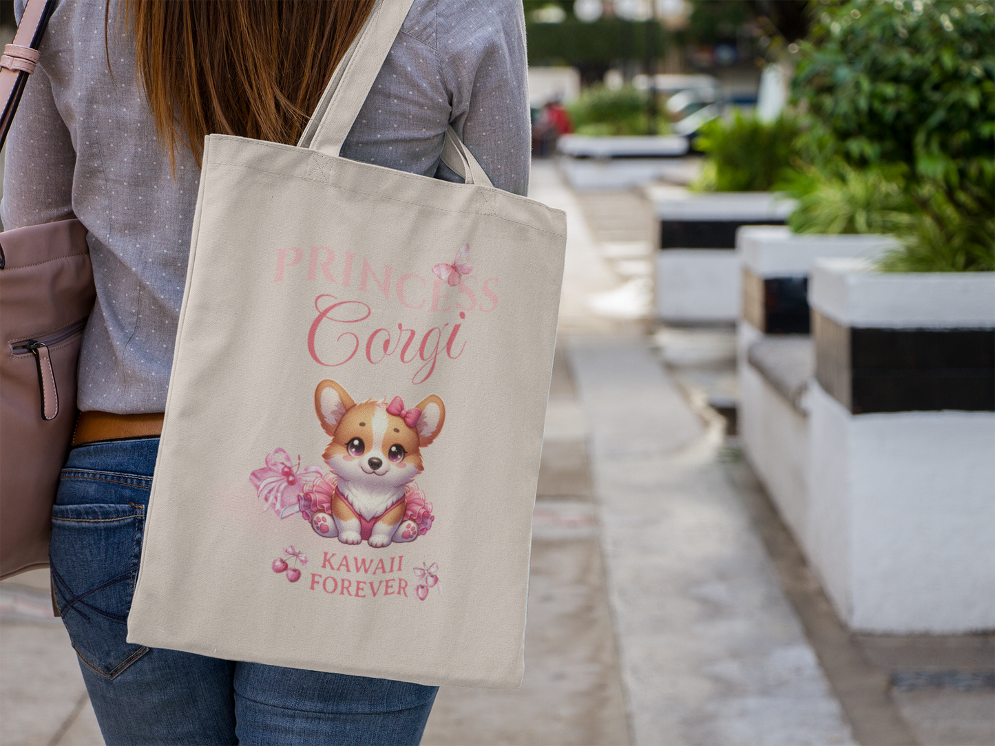 Kawaii Princess Corgi Tote Bag - Cute Canvas Bag for Pet Lovers