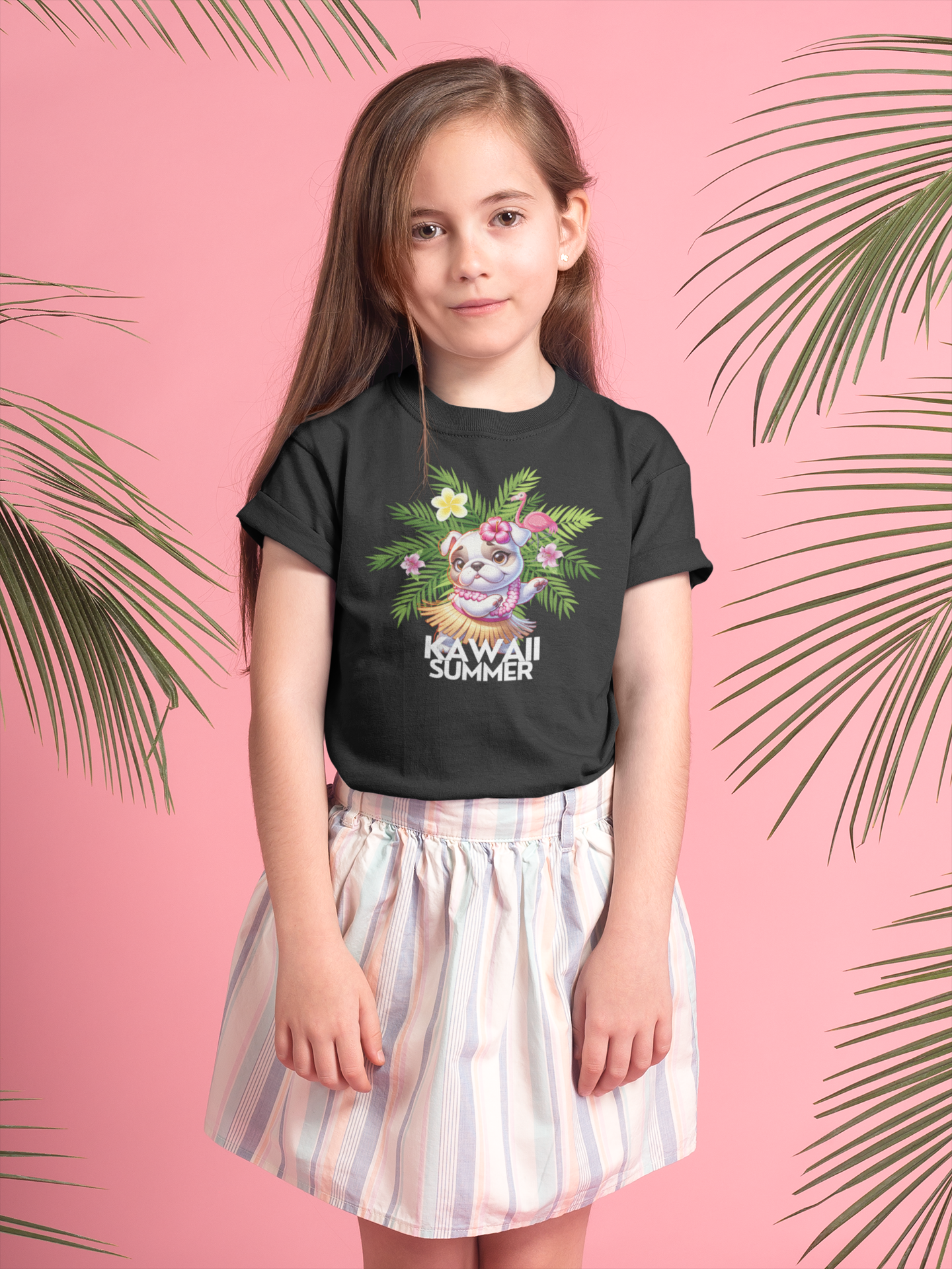 Hula Bulldog Kids Tee Shirt,  Cute Hawaiian Frenchie Tee for kids