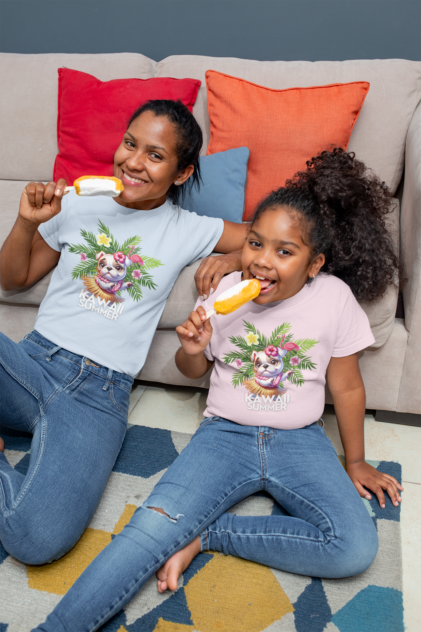 Hula Bulldog Kids Tee Shirt,  Cute Hawaiian Frenchie Tee for kids