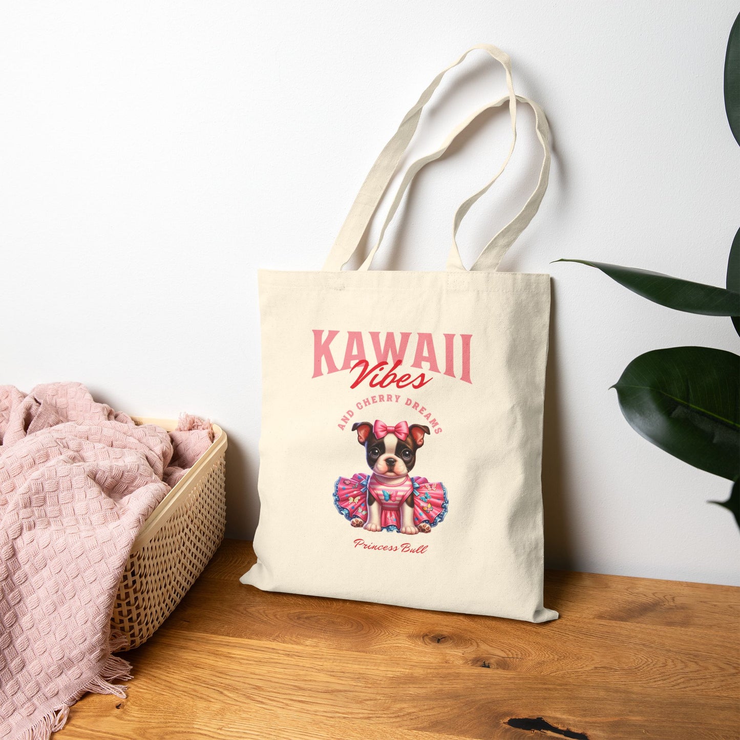 Princess Bull Cotton Canvas Tote Bag, Kawaii French Bulldog