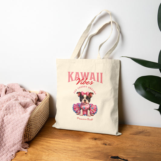 Princess Bull Cotton Canvas Tote Bag, Kawaii French Bulldog