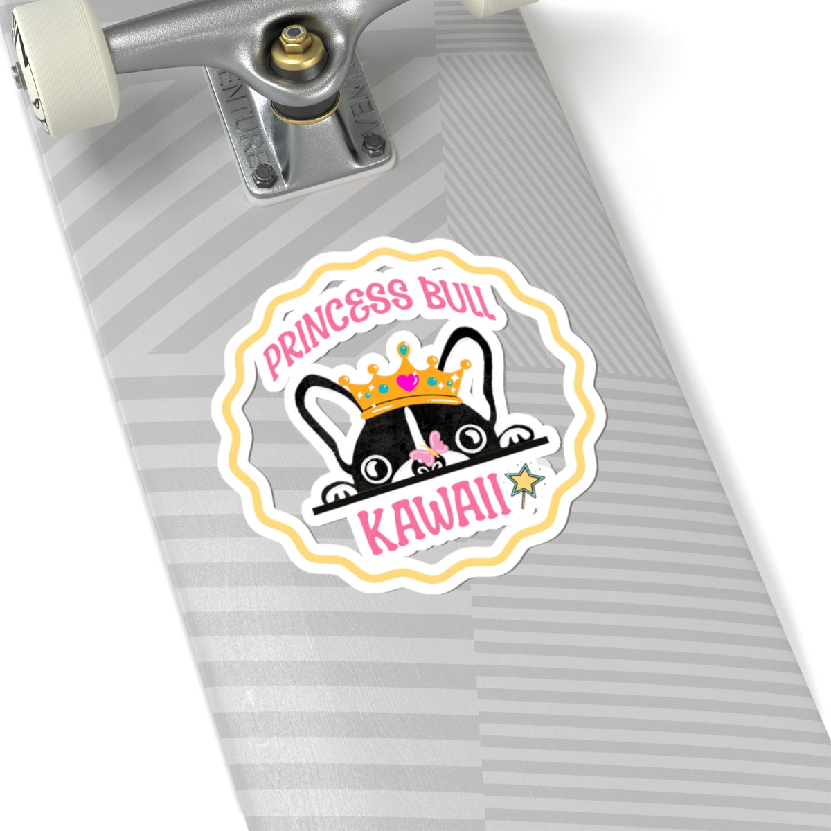 Princess Bull Kawaii Kiss Cut Sticker – French Bulldog with Crown & Butterfly – Cute Dog Sticker