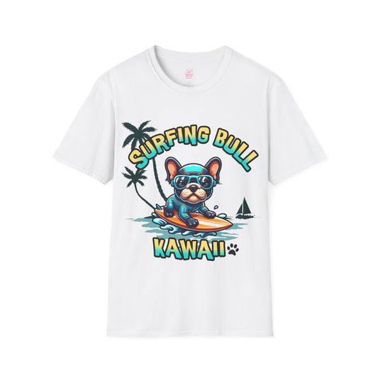 Surfing Bull T-Shirt – French Bulldog Kawaii Style (Unisex)