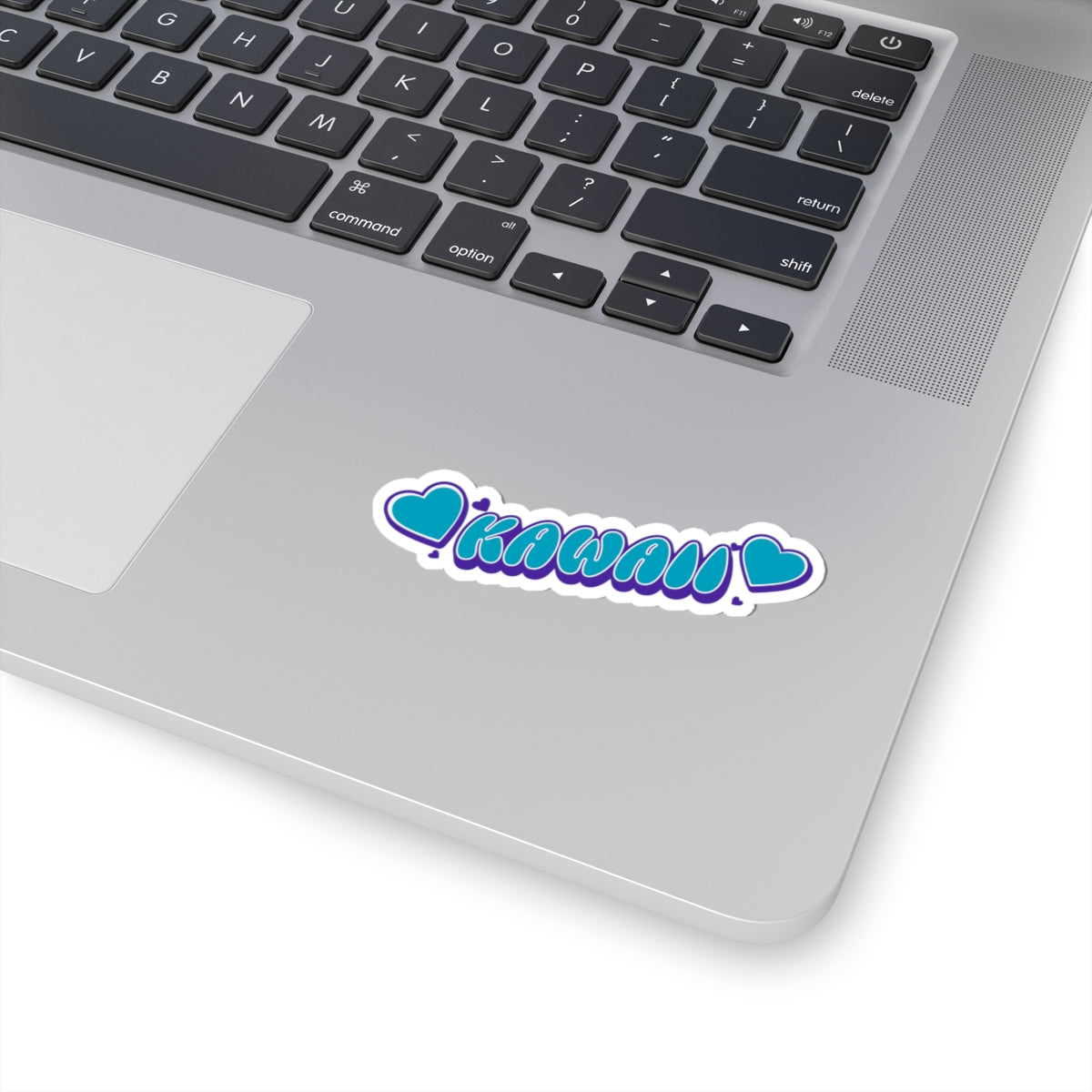 KAWAII Blue Heart Sticker – Bubble Letter Kiss-Cut Vinyl Decal for Laptops, Journals, and Water Bottles