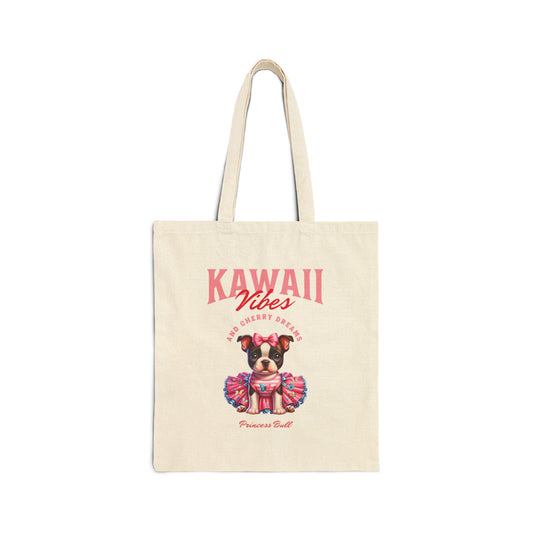 Princess Bull Cotton Canvas Tote Bag, Kawaii French Bulldog