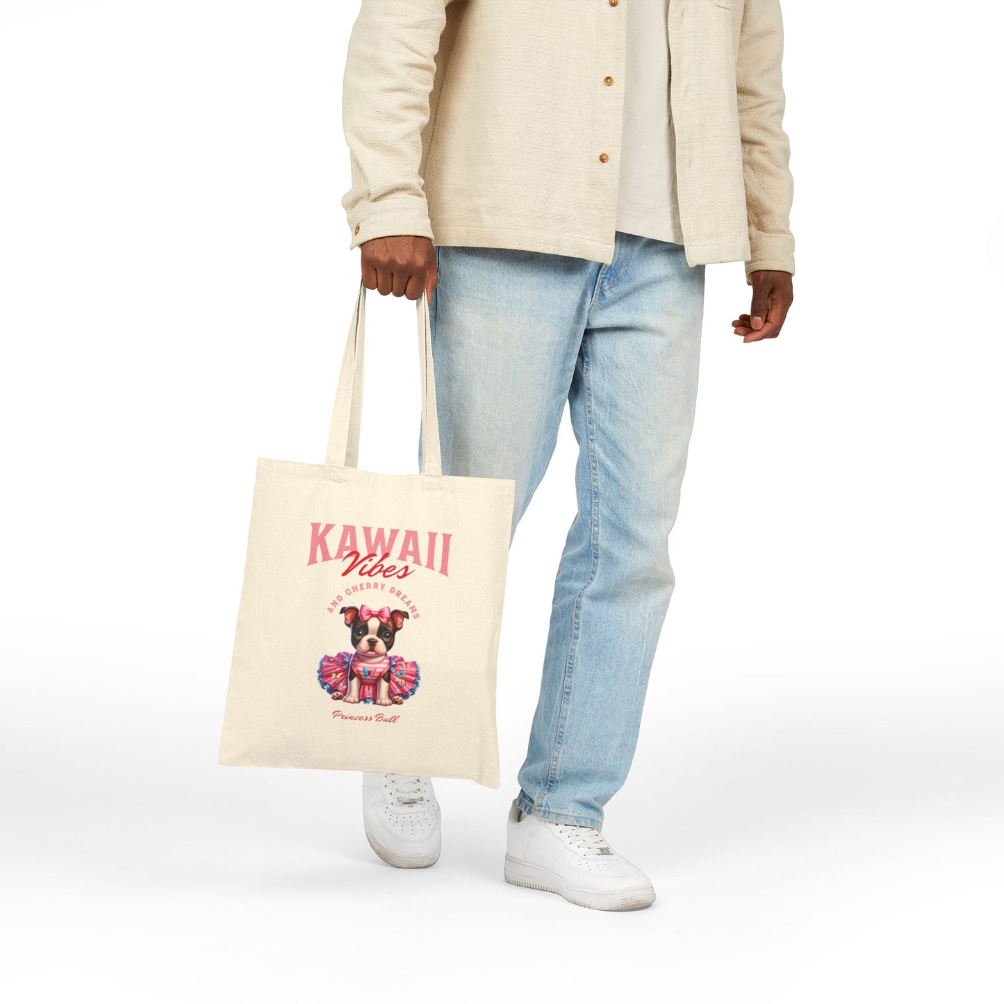 Princess Bull Cotton Canvas Tote Bag, Kawaii French Bulldog